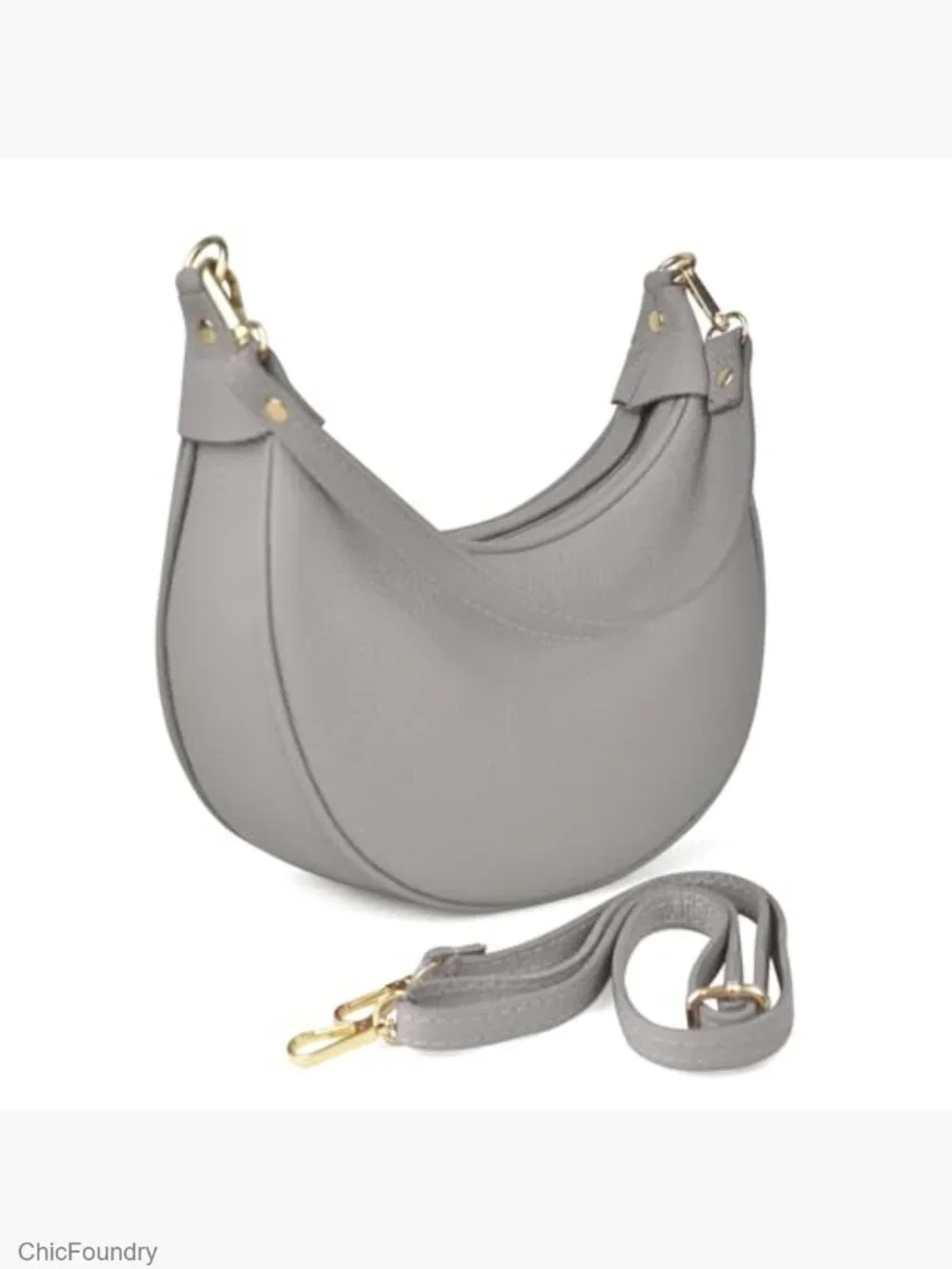 Genuine Leather Crescent Hobo Crossbody Bag with 2 Straps